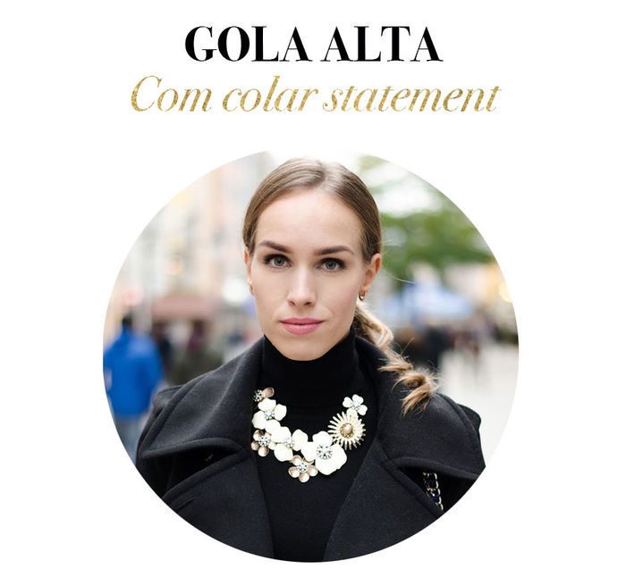 Layla Monteiro dicas para usar gola alta com colar statement maxi colar de flores dourado